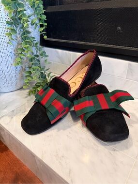 100% Authentic Gucci Web Bow Velvet Ballet Flats Black Red Green Women’s Loafers